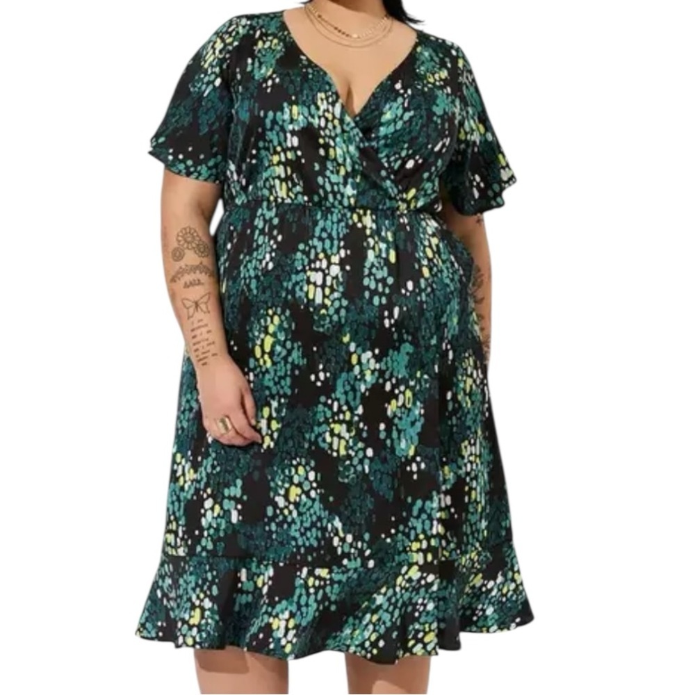 Torrid Midi Abstract Bubble Charm Flutter  Sleeve Brunch Boho Wrap Dress